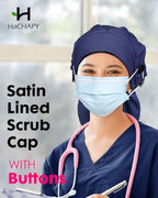 Large Satin Lined Scrub Cap for Women Long Hair Nurse Head Cap Surgical Bonnet 4 Buttons