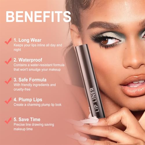 OETUIOW Lip Stain, Lip Liner Stain, Peel Off Lip Liner Tattoo, Long Lasting Lip Stain Waterproof for Women Girls All Skin Types, Transfer-Proof & Natural (Nude)