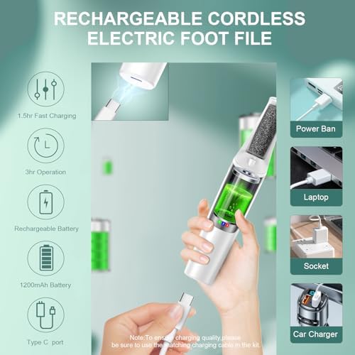 Electric Foot Callus Remover, Rechargeable Electronic Foot File Foot Scrubber Pedicure Kits, Professional Pedicure Tools Smooth Pedicure Wand, Foot Care for Dead Skin Ideal Gift, 3 Rollers,3 Speeds