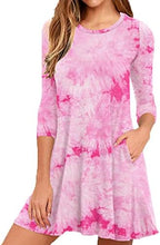 VIISHOW Womens Round Neck 3/4 Sleeves A-line Casual Tshirt Dress with Pocket