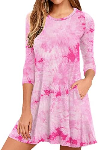 VIISHOW Womens Round Neck 3/4 Sleeves A-line Casual Tshirt Dress with Pocket