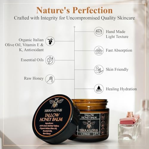 Organic Grass-Fed Beef Tallow Balm with Raw Honey - Moisturizing Cream for Soft, Smooth Skin - Handmade All-Natural Moisturizer (2 Oz, Unscented)