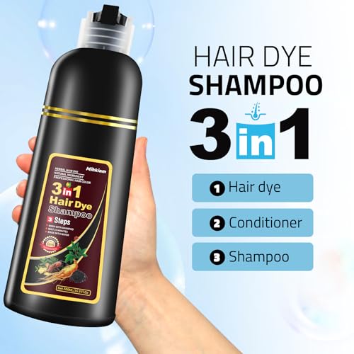 Dark Wine Red Hair Dye Shampoo 3 in 1 for Women & Men, Hair Color Shampoo Refresh Hair Only 20 Mins - Natural Plant - Champu Para Pintar el Pelo