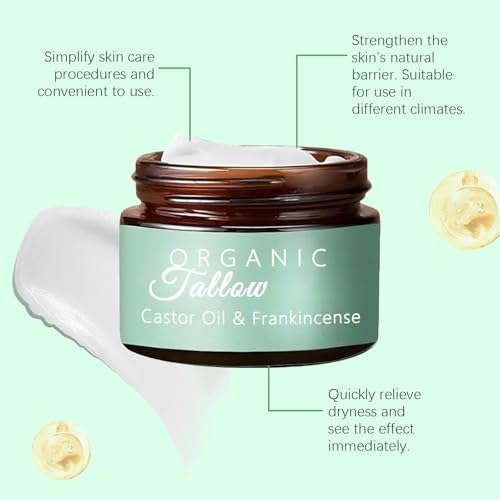 Organic Grass Fed Whipped Tallow Cream with Castor Oil & Frankincense Oil, All-Natural Moisturizer, Hydrating Beef Tallow Moisturizer Cream and Manuka Honey Balm for Skin (2)