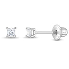 In Season Jewelry Sterling Silver Tiny Princess Square Cut Earrings - 2mm