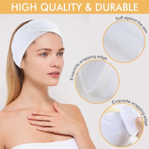 SINLAND Spa Headband for Women 6 Counts Ultra Soft Adjustable Makeup Hair Band with Magic Tape, Stretch Head Wrap for Bath, Shower, Facial Mask, Yoga
