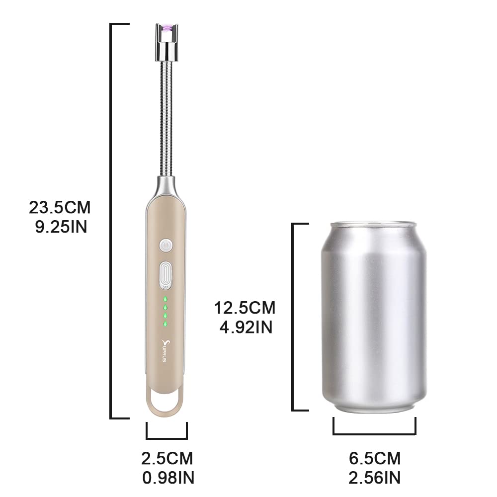 SUPRUS Electric Rechargeable Arc Lighter with LED Battery Display Long Flexible Neck USB Lighter for Candle Cooking (Gold, 3Packs)