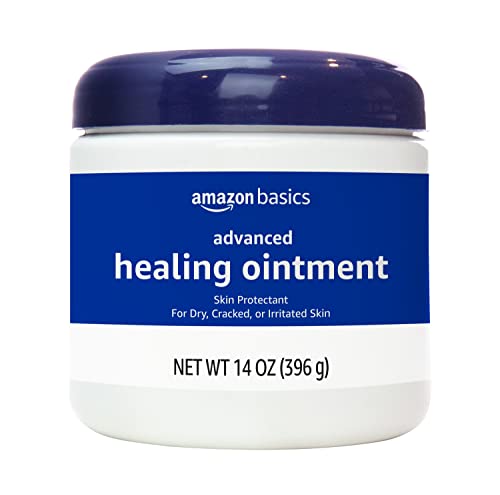 Amazon Basics Healing Ointment & Skin Protectant for Dry & Cracked Skin, Chapped Lips, Minor Cuts and Scrapes, Lip Repair Moisturizer, Fragrance Free, 14 oz, 4-Pack
