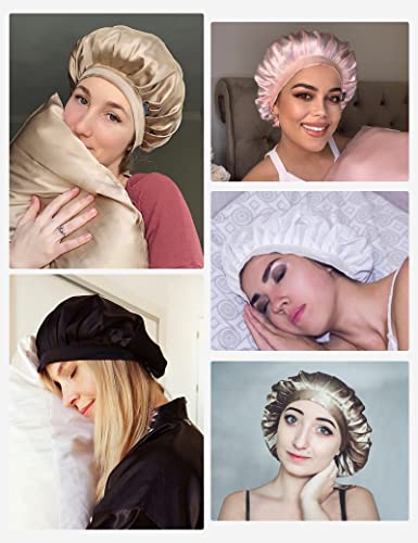 LilySilk 100% Mulberry Silk Bonnet, Silk Night Sleep Cap Adjustable Hair Wrap for Sleeping, Pink Purple Water