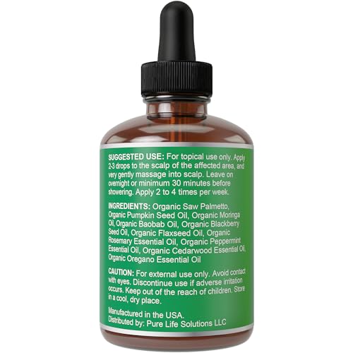 Saw Palmetto Serum for Hair Growth and Thickening - With Rosemary, Peppermint, Pumpkin Seed Oils. Vegan Moisturizing and Strengthening Scalp Treatment for Women, Men, Weak, Dry, Frizzy Hair 2oz