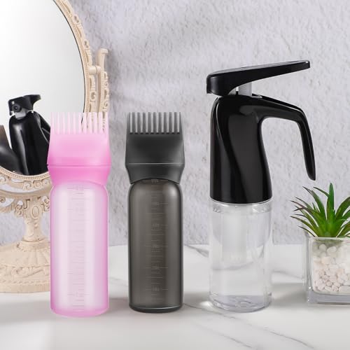 Pimoys 3 PCS Root Comb Applicator Bottle and Continuous Hair Spray Bottle, Hair Oil Applicator Hair Water Mister Oiling Applicator for Dye Hairstyling