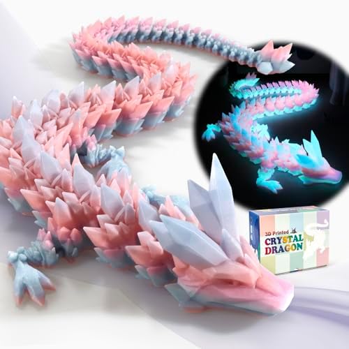 Large 3D Printed Dragon,30 Inch 3D Dragon Toys,Bigger Fidget Crystal Animals Toys, 3D Printed Articulated Animals for Home Office Car Desk Decor (Colorful Luminous, 30 inch)