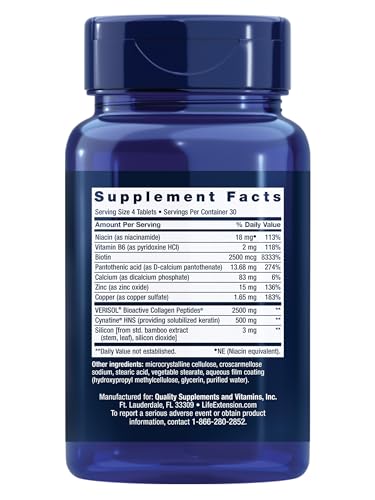 Life Extension Hair, Skin, & Nails- Collagen Plus, 120 Count