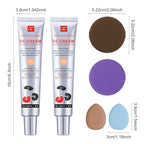 2 PCS Color Correcting CC Cream with Powder Puff 【SPF 25】, Light & Hydrating CC Cream Foundation with Centella Asiatica, Multi-Purpose for Even Skin Tone, Refine Skin Texture, SPF Protection (Light*2)