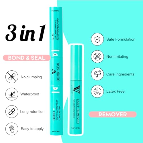 VAVALASH 3 in 1 Clear Lash Bond and Seal Clusters Glue Lash Remover, Waterproof Cluster Lash Glue for DIY Eyelash Extension Strong Hold Individual Lash Glue for DIY Lashes at Home (White)