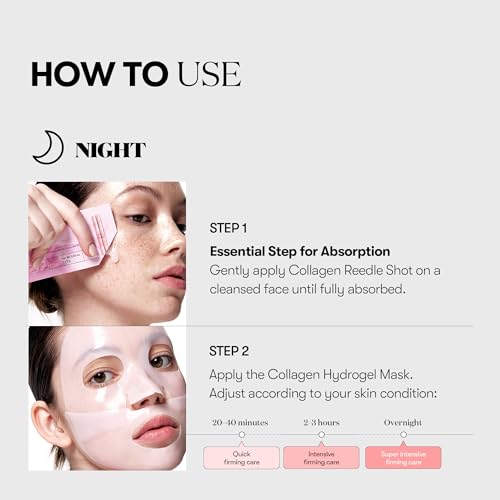 VT COSMETICS Collagen Reedle Shot 100 2-Step Hydrogel Mask(34.5gx4ea), Intensive Firming, Exosome 500Da Collagen, Fine Lines, Overnight Melting Mask, Korean Facial Mask, Pink Collagen