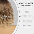 Short Ombre Blonde Wavy Wig for Women 14 Inch Shoulder Length Middle Part Curly Wavy Bob Wig Natural Looking Synthetic Heat Resistant Fiber Wig for Daily Party Use