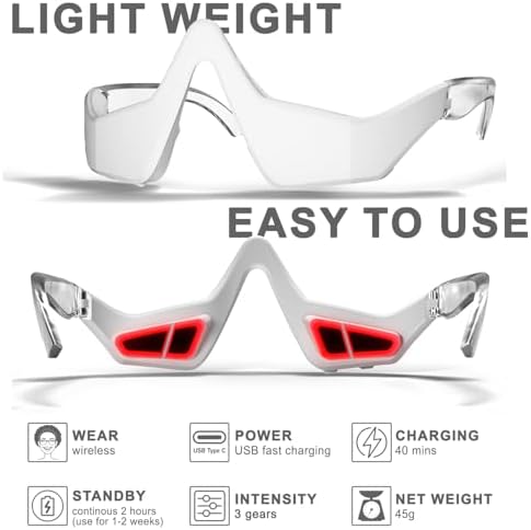 Under-Eye Red Light Therapy Device, Red Light Therapy Glasses Microcurrent Eye Massager Red Light Eye Mask for Eye Bags Dark Circles Puffiness Wrinkles Fine Lines
