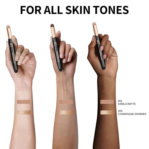 FV Waterproof Eyeshadow Stick Duo,Long-Lasting Cream Eye Shadow Makeup Sets, High Pigmented Eyeshadow Pencil with Matte & Shimmer Finish, Natural Look (Vanila & Champagne)