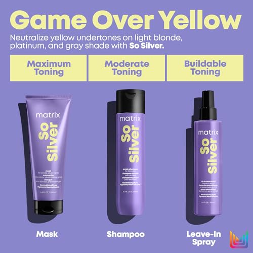 Matrix So Silver All-In-One Leave-In Toning Spray - Neutralizes Yellow, Brassy Tones, Nourishes Hair and Controls Frizz, For Color Treated Hair, 6.8 Fl Oz