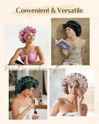 YANIBEST Double Layer Satin Silk Bonnet for Sleeping Hair Bonnet with Elastic Tie Band for Curly Hair Wig Caps Black