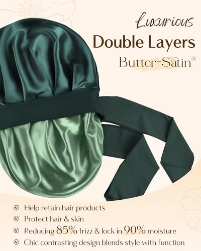 YANIBEST Double Layer Satin Silk Bonnet for Sleeping Hair Bonnet with Elastic Tie Band for Curly Hair Wig Caps Sage