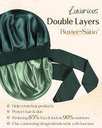 YANIBEST Double Layer Satin Silk Bonnet for Sleeping Hair Bonnet with Elastic Tie Band for Curly Hair Wig Caps Sage
