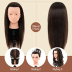 28Inch 60% Real Hair Makeup Mannequin Head, Cosmetology Mannequin Head with Hair for Makeup Braiding Curling Cuting,Makeup Doll Head for Hair Styling with Table Clamp Hair Styling Set(Dark Brown)
