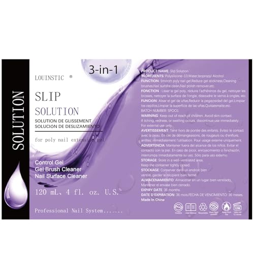 LOUINSTIC Polygel Slip Solution Liquid - 120ml Poly Nail Gel Slip Solutions Anti-stick Slip Solution for Polygels Nail colors