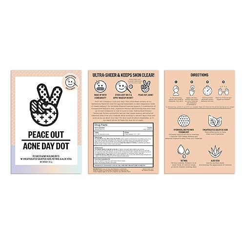 PEACE OUT Skincare Acne Day Dot Jumbo, 6-hour Fast Acting Sheer Hydrocolloid Pimple Patches with Salicylic Acid, Ultra-Thin, Virtually Invisible, Quickly Clear Breakouts, Blemishes and Zits, 40 dots