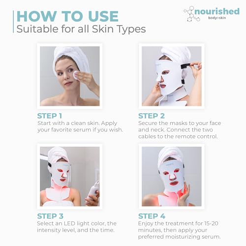 LED Light Therapy Face & Neck Mask - Facial Skin Care Device - 7 Colors Red & Blue - Rejuvenation, Anti-aging Product for Wrinkles