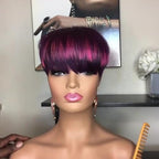 PangDongLai 10A Pixie Cut Wigs for Black Women Purple/pink Color Short Layered Pixie Haircut Wigs With Bangs Brazilian Virgin Human Hair Wigs for Women Glueless Full Machine Made Wigs