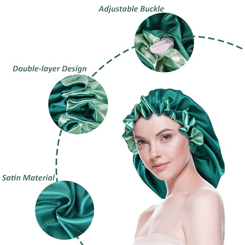 Silk Bonnet for Sleeping Satin Bonnets Double Layer Reversible Hair Cap Bonnet for Women Long Curly Braid Hair (Teal)