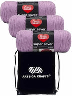 Red Heart Super Saver Orchid E300-530 (3-Skeins - Same Dye Lot) Worsted Medium #4 Acrylic Yarn for Crocheting and Knitting with Project Bag