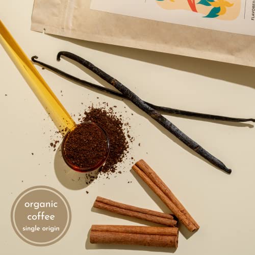 Organic Cinnamon Vanilla Ground Coffee - Medium Roast, Organic Flavored Coffee - Real Cinnamon & Vanilla Bean Smooth Low Acid - Perfect for Drip, Pour Over or Cold Brew - 8 oz, 22 Servings