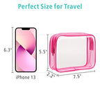 F-color 3 Pack Toiletry Bags for Travel - TSA Approved Clear Quart Size Cosmetic Bag, Matte Rose Red