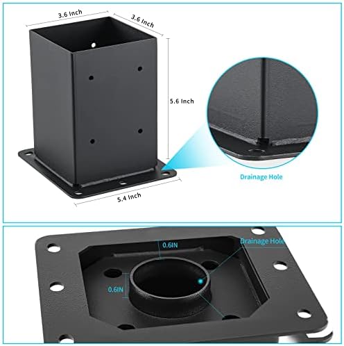 4x4 Post Base 4 Pcs, (Inner Size 3.6x3.6) Post Anchors, 13GA Thick Solid Steel & Black Powder Coated,Deck Post Brackets Support Deck Base Plate Pergola Brackets Fence Kit Mailbox Mount