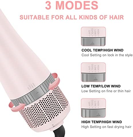 IG INGLAM 4 in 1 Blowout Hair Dryer Brush Set - Negative Ion Detachable Hair Dryer, Volumizer Styler with 2 Brush Heads, Pink