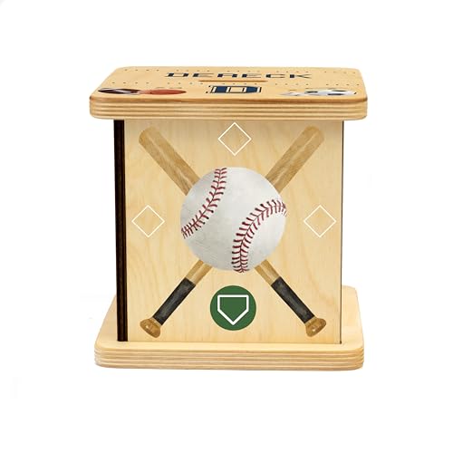 Wooden Piggy Bank for Kids and Adults, Personalized Gift Handmade in USA by BloomOwl, Custom Piggy Bank, Personalized Banks for Kids, Gifts for Baby Boys and Girls (Sports)