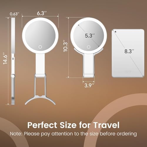 Travel Makeup Mirror with Lights, Lightened 10X/1X Double Sided Magnifying Mirror with 3 Colors, Brightness Adjustable Portable LED Mirror Valentines Day Gifts for Her Women Girls (White)