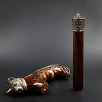 Handmade Wooden Walking Cane Stick Metal Brass Bronze Cat Handle Wooden Shaft for Men & Women stylish collectible 36''