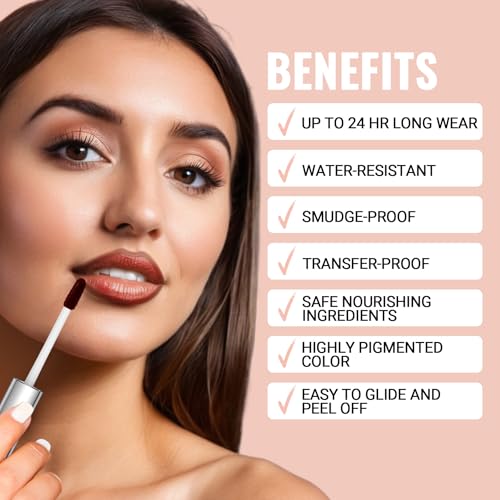 iMethod Lip Stain - Lip Liner Stain, Natural Long Lasting Lip Stain Peel Off, Waterproof Stay On All Day, Transfer-Proof, Highly Pigmented, Instant Peel Off Lip Stain Color, Cocoa