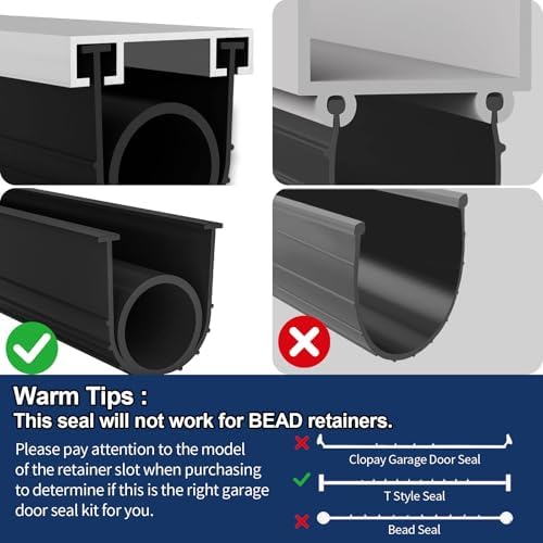 Garage Door Seals Bottom Rubber Weather Stripping Kit Replacement, U+O Ring Weatherproof Threshold Buffering Sealing Rubber, 1/4 Inch T Ends, 4 Inch Width (16 Ft)