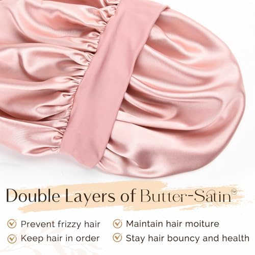 YANIBEST Satin Bonnet for Sleeping Women Double Layer Hair Silk Bonnets for Sleeping with Elastic Band