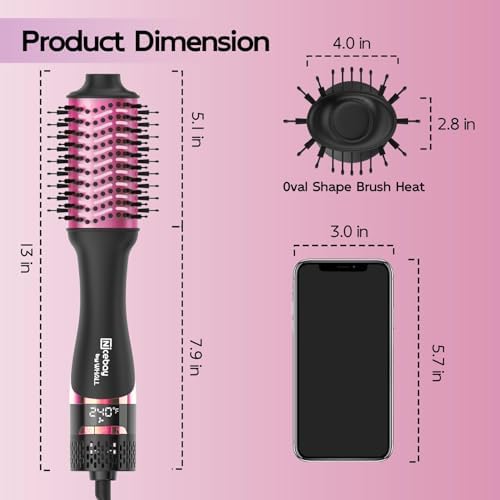 Nicebay Hair Dryer Brush, Hot Tools Blow Dryer Brush for Women, One Step Blowout Brush with Display Screen, Oval Ceramic Barrel, Negative Ion