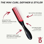 Denman Mini Curl Definer & Styler 5 Row Hairbrush for Detangling, Separating, and Defining Curls, Curly Hairbrush, Sleek Blowdrying - D14