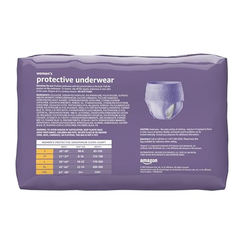 Amazon Basics Incontinence Underwear for Women, Protective, Disposable, Postpartum, Maximum Absorbency, Small, Lavender, 72 Count (3 Packs of 24)