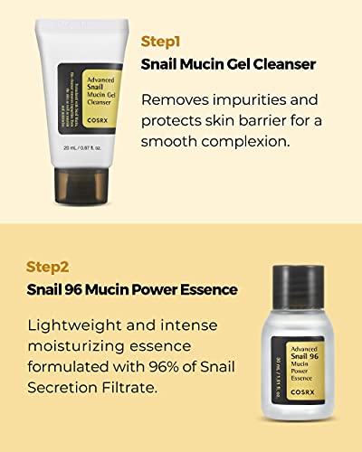 COSRX All About Snail Korean Skincare | TSA Approved Travel Size, Gift Set with Facuak Cleanser, Essence, Cream & Eye-cream, Repairing, Recovering, Rejuvenating Kit with Snail Mucin, Korean Skincare