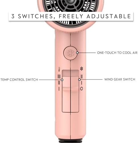 AINA Hair Dryer with Diffuser, Blow Dryer for Women | Advanced Ionic Technology, Ceramic Coating | Cold Shot Features Turbo Heat for Fast Drying and Shine 110V/ALCI(Pink)