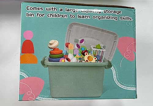 Weilim Baby Toys for 6 to 12 Months, Montessori Sensory Bins & Teething Toys, 6 in 1 Stacking Blocks, Rings, Eggs, Spinner, Crab Shape, 27 Pieces, Ages 6-36 Months